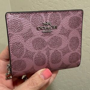 Coach Snap Wallet Silver/Pink/Rose NEW